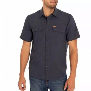 ORVIS Button Up Shirt Heather Navy Blue Flap Pocket Collared Classic Collection